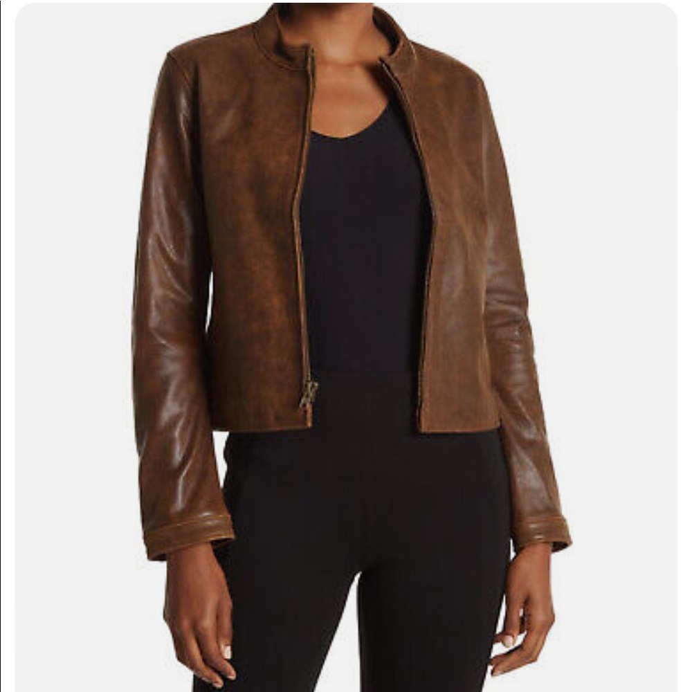 Frye Brown Leather Zip-Front Jacket